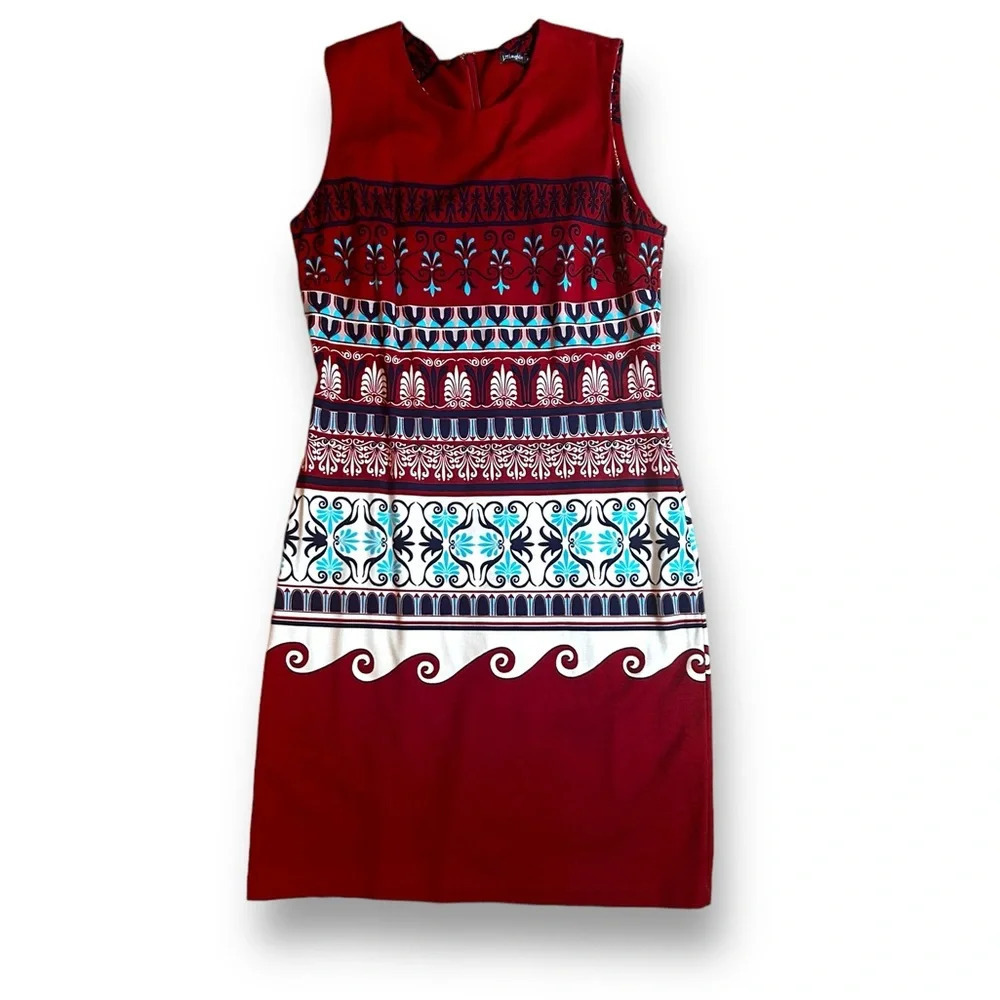 J.‎ McLaughlin Geometric Boho Sheath Dress Size Medium Red Women’s
